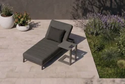 OUTFLEXX Bite Gartenliegen-Set mit Beistelltisch, anthrazit, Aluminium/Polyester, 205 x 90 cm, schnelltrocknend, inklusive Dekokissen