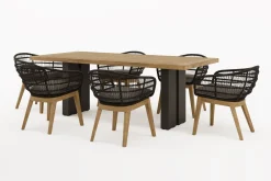 OUTFLEXX Bob Garten-Essgruppe, anthrazit/natur, Alu/recycled Teak/Rope, 220 x 100 cm, 6 x Sessel, FSC®-zertifiziertes Produkt