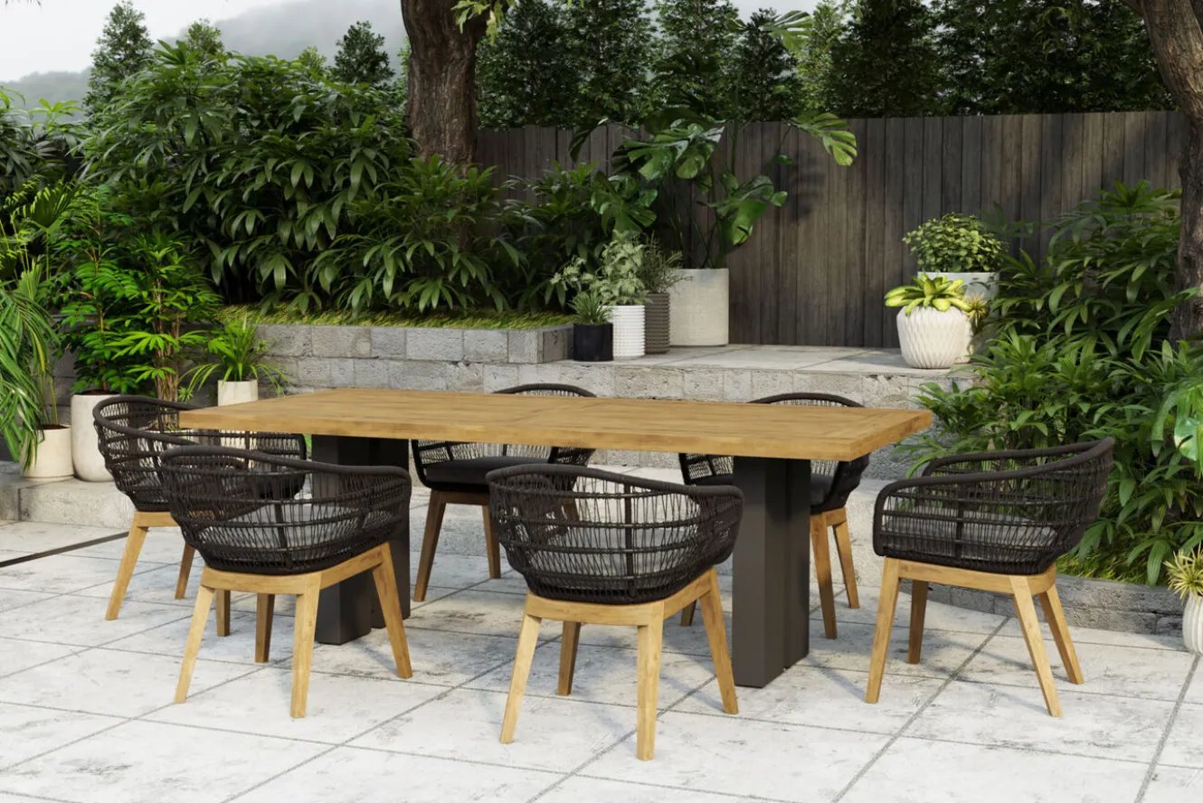 OUTFLEXX Bob Garten-Essgruppe, anthrazit/natur, Alu/recycled Teak/Rope, 220 x 100 cm, 6 x Sessel, FSC®-zertifiziertes Produkt