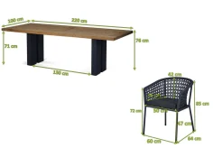 OUTFLEXX Bob/Zui Garten-Essgruppe, anthrazit/dunkelgrau, Alu/recycled Teak/Rope, 220 x 100 cm, 8 x Sessel, inkl. Polster