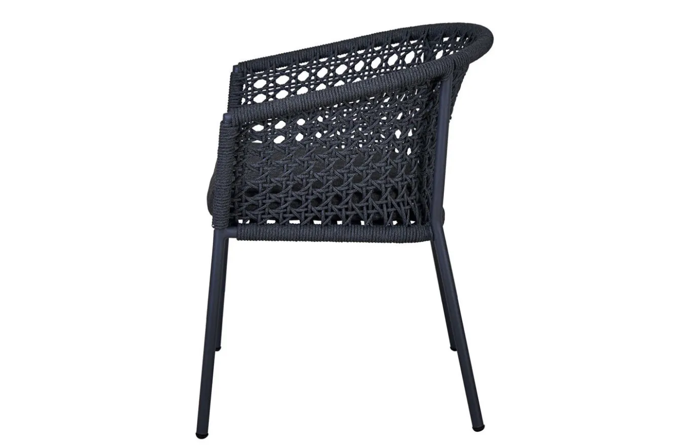OUTFLEXX Bob/Zui Garten-Essgruppe, anthrazit/dunkelgrau, Alu/recycled Teak/Rope, 220 x 100 cm, 8 x Sessel, inkl. Polster