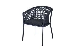 OUTFLEXX Bob/Zui Garten-Essgruppe, anthrazit/dunkelgrau, Alu/recycled Teak/Rope, 220 x 100 cm, 8 x Sessel, inkl. Polster