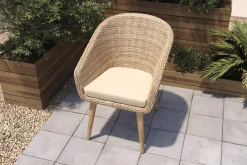 OUTFLEXX Borneo Cocktail-Sessel, beige-meliert, Polyrattan/Akazie, Gebürstet, Polster Inklusive, FSC®-zertifiziertes Produkt