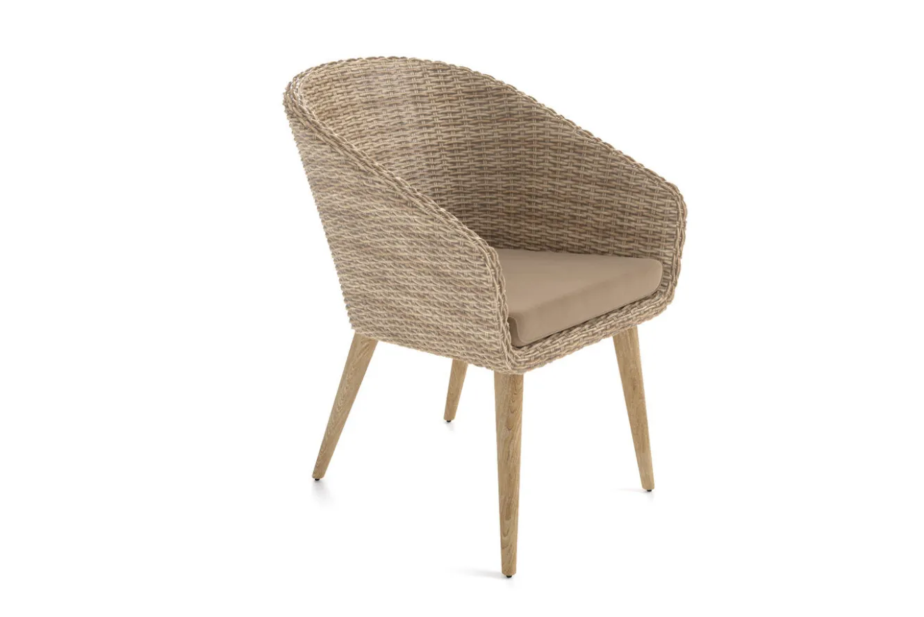 OUTFLEXX Borneo Cocktail-Sessel, beige-meliert, Polyrattan/Akazie, Gebürstet, Polster Inklusive, FSC®-zertifiziertes Produkt