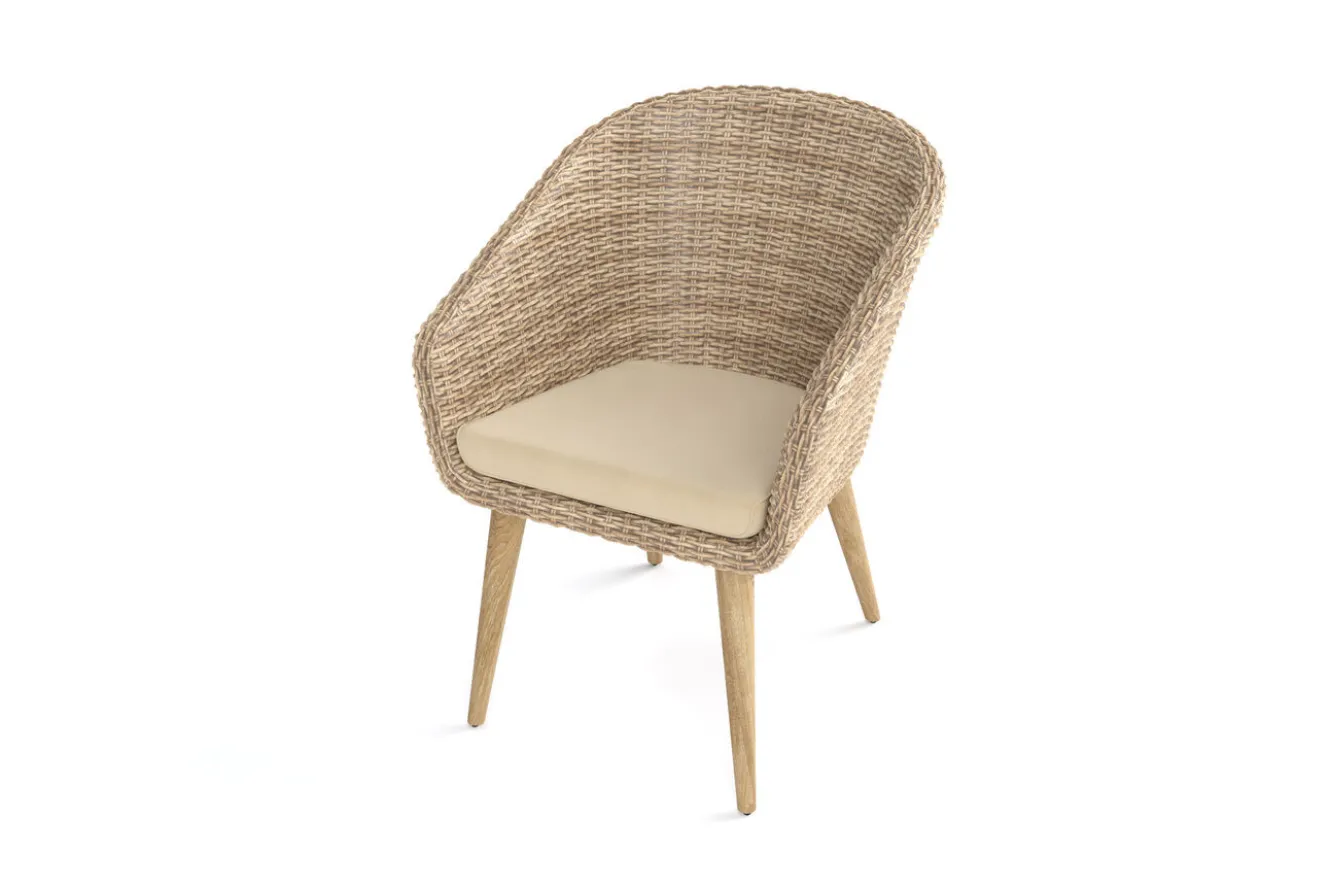 OUTFLEXX Borneo Cocktail-Sessel, beige-meliert, Polyrattan/Akazie, Gebürstet, Polster Inklusive, FSC®-zertifiziertes Produkt
