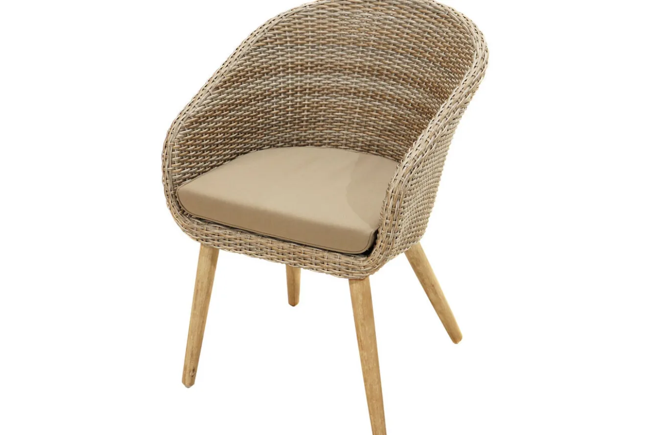 OUTFLEXX Borneo Garten-Essgruppe, beige-meliert, Polyrattan/Akazie, Tisch 180 x 90 cm, 6 Cocktail-Sessel, FSC®-zertifiziertes Produkt