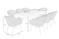 OUTFLEXX Borneo Garten-Essgruppe, natur/beige, Akazie/Polyrattan, Esstisch ausziehbar 180/220/260 x 100 cm, 8 Stühle mit Polster, FSC®-zertifiziertes Produkt