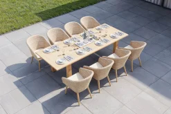 OUTFLEXX Borneo Garten-Essgruppe, natur/beige, Akazie/Polyrattan, Esstisch ausziehbar 180/220/260 x 100 cm, 8 Stühle mit Polster, FSC®-zertifiziertes Produkt