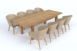OUTFLEXX Borneo Garten-Essgruppe, natur/beige, Akazie/Polyrattan, Esstisch ausziehbar 180/220/260 x 100 cm, 8 Stühle mit Polster, FSC®-zertifiziertes Produkt