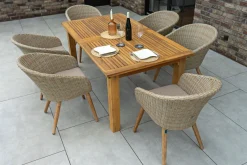 OUTFLEXX Borneo Garten-Essgruppe, beige/natur, Akazie/Polyrattan, ausziehbarer Tisch 180/220/260 x 100 cm, 6 Sessel, FSC®-zertifiziertes Produkt