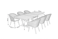 OUTFLEXX Borneo Garten-Essgruppe, beige/natur, Akazie/Polyrattan, Ausziehbar, 180/240 x 100 cm, 6 Stühle 65 x 60 cm, Polster Inklusive, FSC®-zertifiziertes Produkt
