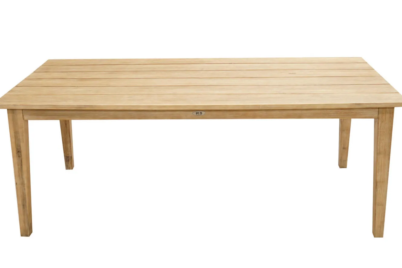 OUTFLEXX Borneo Garten-Essgruppe, beige-meliert, Polyrattan/Akazie, Tisch 220 x 100 cm, 6 Cocktail-Sessel, FSC®-zertifiziertes Produkt