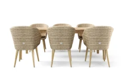 OUTFLEXX Borneo Garten-Essgruppe, beige-meliert, Polyrattan/Akazie, Tisch 220 x 100 cm, 6 Cocktail-Sessel, FSC®-zertifiziertes Produkt