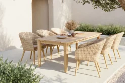 OUTFLEXX Borneo Garten-Essgruppe, beige-meliert, Polyrattan/Akazie, Tisch 220 x 100 cm, 6 Cocktail-Sessel, FSC®-zertifiziertes Produkt