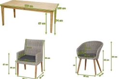 OUTFLEXX Borneo/Kota Garten-Essgruppe, natur/grau-meliert, Akazie/Alu/Polyrattan, 220x100 cm, 4 Cocktail-, 2 Landhaussessel, FSC®-zertifiziertes Produkt