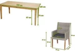 OUTFLEXX Borneo/Kota Garten-Essgruppe, natur/grau-meliert, Akazie/Alu/Polyrattan, 220x100 cm, 6 Landhaussessel, Akazie, FSC®-zertifiziertes Produkt