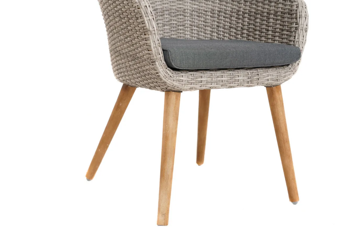 OUTFLEXX Borneo/Kota Garten-Essgruppe, natur/grau-meliert, Akazie/Alu/Polyrattan, 220x100 cm, 4 Cocktailsessel, Akazie, FSC®-zertifiziertes Produkt