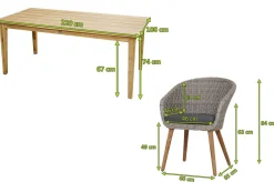 OUTFLEXX Borneo/Kota Garten-Essgruppe, natur/grau-meliert, Akazie/Alu/Polyrattan, 220x100 cm, 4 Cocktailsessel, Akazie, FSC®-zertifiziertes Produkt