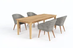 OUTFLEXX Borneo/Kota Garten-Essgruppe, natur/grau-meliert, Akazie/Alu/Polyrattan, 220x100 cm, 4 Cocktailsessel, Akazie, FSC®-zertifiziertes Produkt