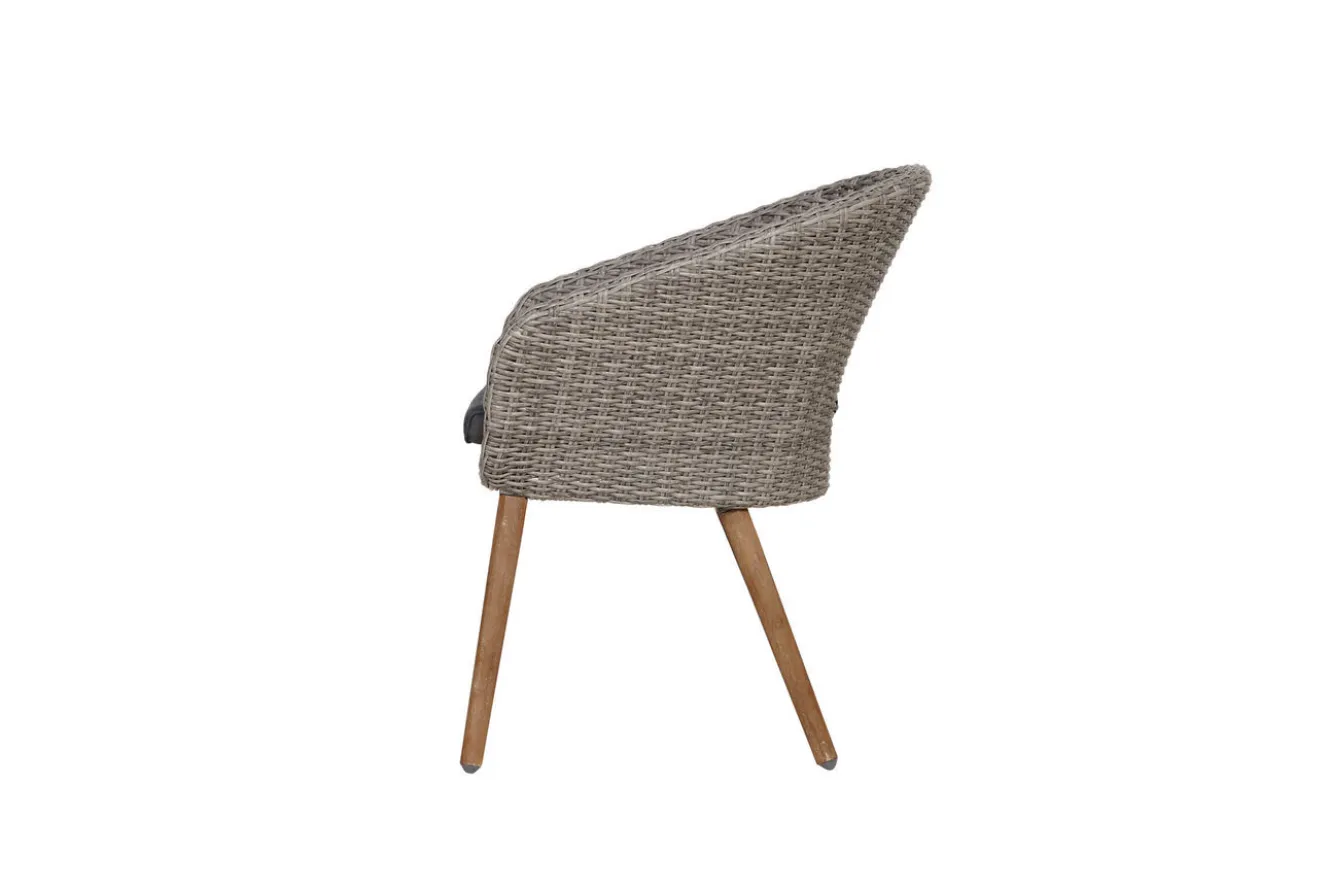 OUTFLEXX Borneo/Kota Garten-Essgruppe, natur/grau-meliert, Akazie/Alu/Polyrattan, 220x100 cm, 4 Cocktailsessel, Akazie, FSC®-zertifiziertes Produkt
