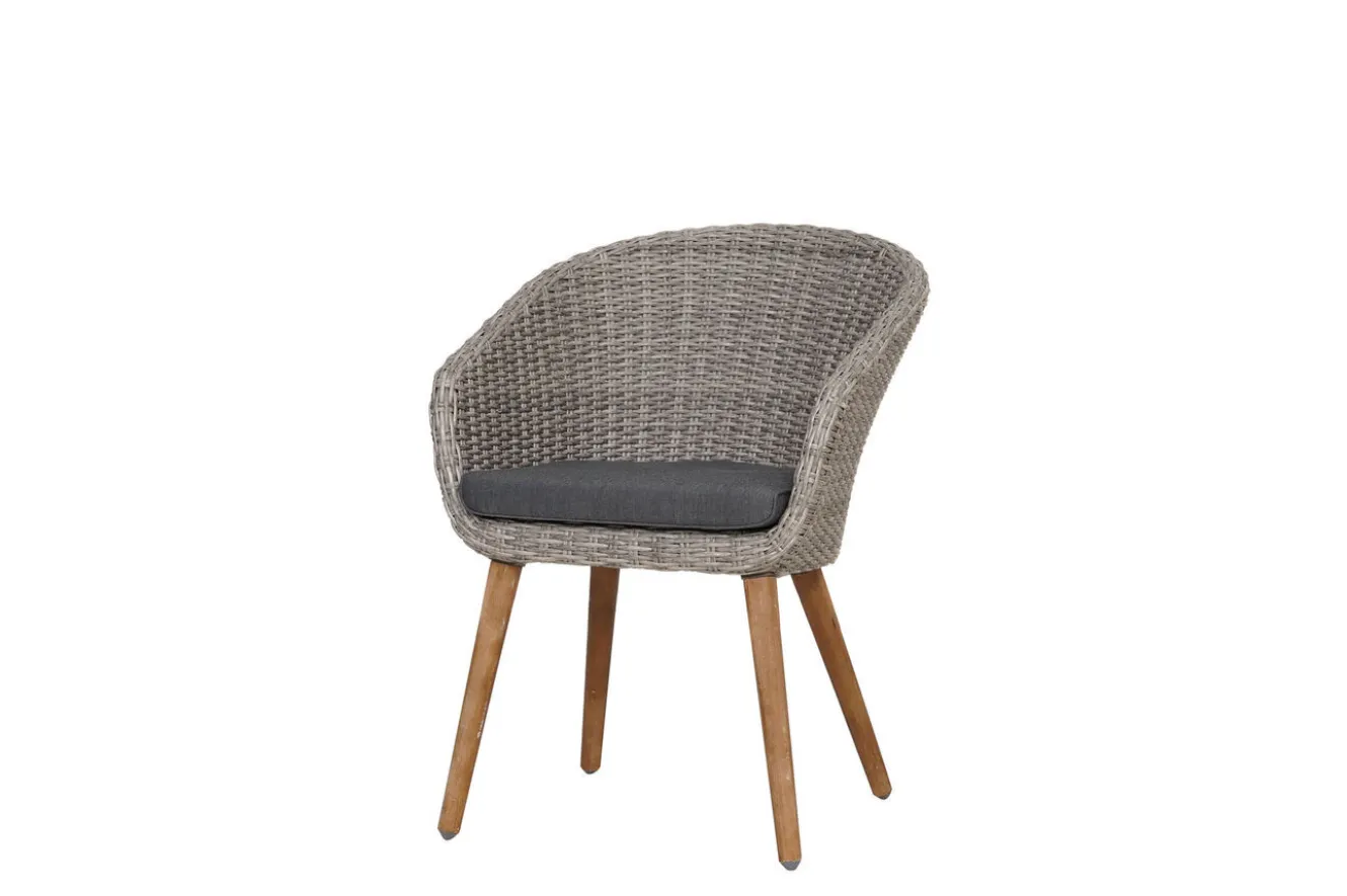 OUTFLEXX Borneo/Kota Garten-Essgruppe, natur/grau-meliert, Akazie/Alu/Polyrattan, 220x100 cm, 4 Cocktailsessel, Akazie, FSC®-zertifiziertes Produkt