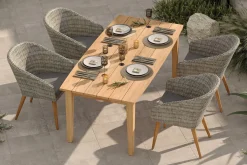 OUTFLEXX Borneo/Kota Garten-Essgruppe, natur/grau-meliert, Akazie/Alu/Polyrattan, 180x90cm, 4 Cocktailsessel, FSC®-zertifiziertes Produkt