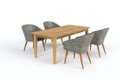 OUTFLEXX Borneo/Kota Garten-Essgruppe, natur/grau-meliert, Akazie/Alu/Polyrattan, 180x90cm, 4 Cocktailsessel, FSC®-zertifiziertes Produkt