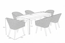 OUTFLEXX Borneo/Kota Garten-Essgruppe, natur/grau-meliert, Akazie/Alu/Polyrattan, 220x100 cm, 6 Cocktailsessel, Akazie, FSC®-zertifiziertes Produkt