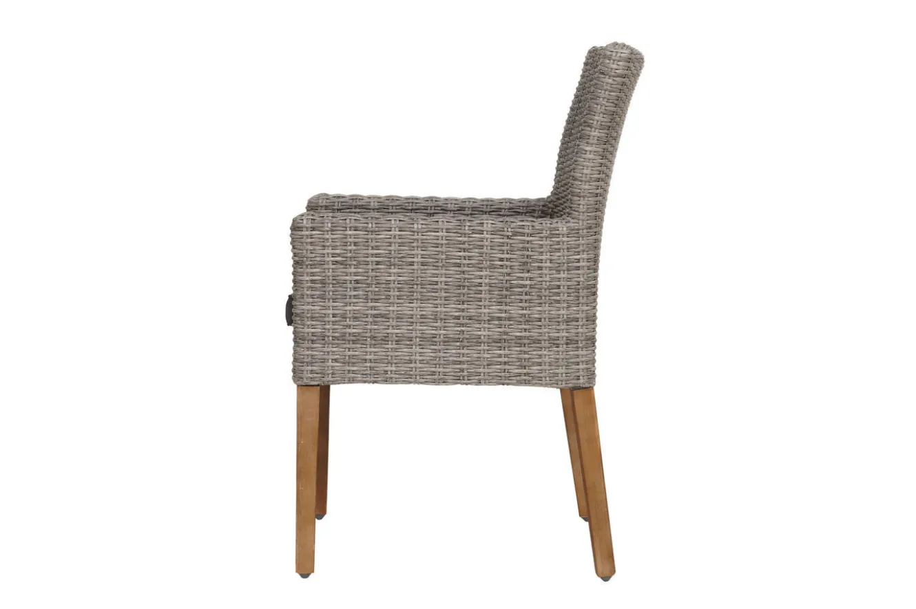 OUTFLEXX Borneo/Kota Garten-Essgruppe, natur/grau-meliert, Akazie/Alu/Polyrattan, 180x90cm, 3 Cocktailsessel, 3 Landhaussessel, FSC®-zertifiziertes Produkt