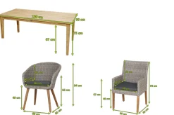 OUTFLEXX Borneo/Kota Garten-Essgruppe, natur/grau-meliert, Akazie/Alu/Polyrattan, 180x90cm, 3 Cocktailsessel, 3 Landhaussessel, FSC®-zertifiziertes Produkt