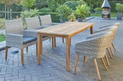 OUTFLEXX Borneo/Kota Garten-Essgruppe, natur/grau-meliert, Akazie/Alu/Polyrattan, 180x90cm, 3 Cocktailsessel, 3 Landhaussessel, FSC®-zertifiziertes Produkt