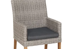 OUTFLEXX Borneo/Kota Garten-Essgruppe, natur/grau-meliert, Akazie/Alu/Polyrattan, 220x100 cm, 3 Cocktail-, 3 Landhaussessel, FSC®-zertifiziertes Produkt
