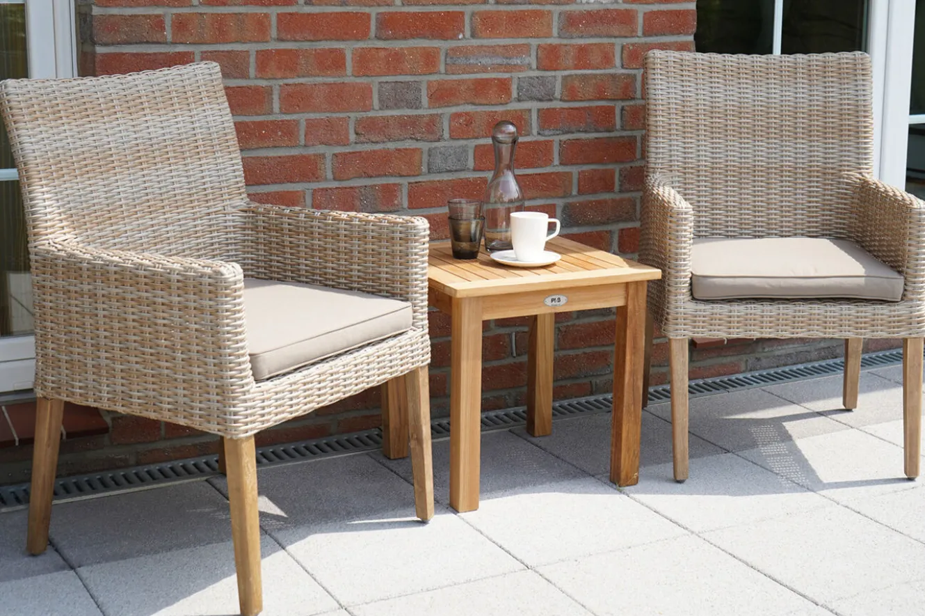 OUTFLEXX Borneo Landhaussessel, beige-meliert, Polyrattan/Akazie, 60x65x94cm, inkl. Polster, FSC®-zertifiziertes Produkt