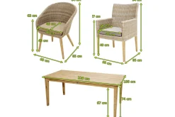 OUTFLEXX Borneo Set, beige-meliert, Polyrattan/Akazie, Tisch 220 x 100 cm, 3 Cocktail-, 3 Landhaussessel, FSC®-zertifiziertes Produkt