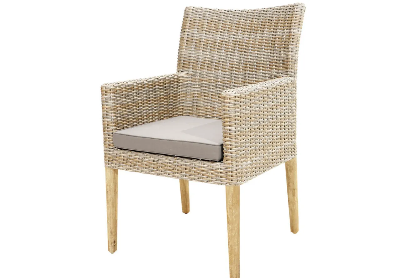 OUTFLEXX Borneo Set, beige-meliert, Polyrattan/Akazie, Tisch 220 x 100 cm, 3 Cocktail-, 3 Landhaussessel, FSC®-zertifiziertes Produkt