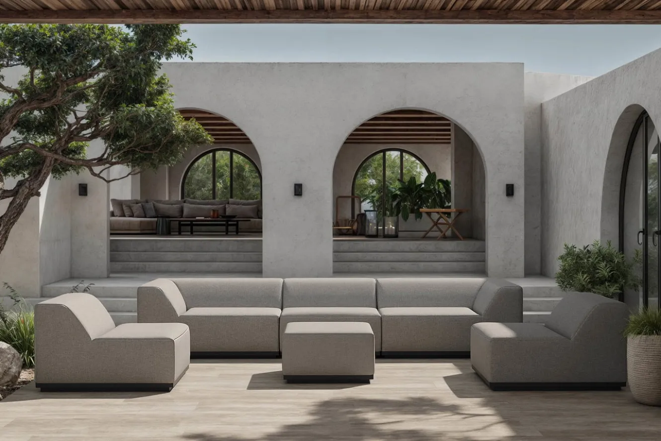 OUTFLEXX Buddha Gartenlounge für 6 Personen, flanelle/anthrazit, Alu/Polyester, witterungs- & UV-beständig
