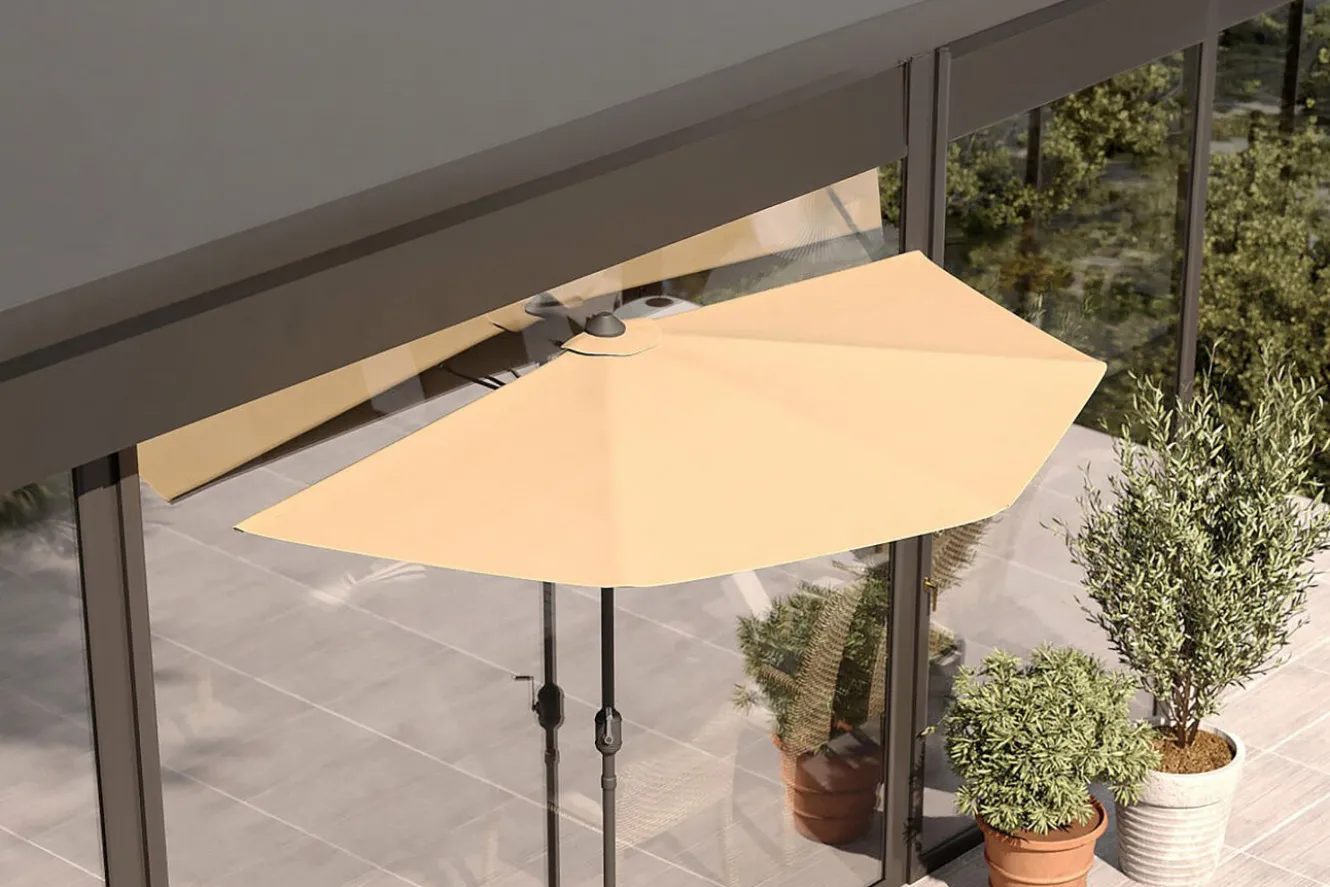 OUTFLEXX Cambridge Halbschirm, khaki/dunkelgrau, Aluminium/Stahl/Polyester, Ø 270 cm, mit Kurbel, UV50+, platzsparend