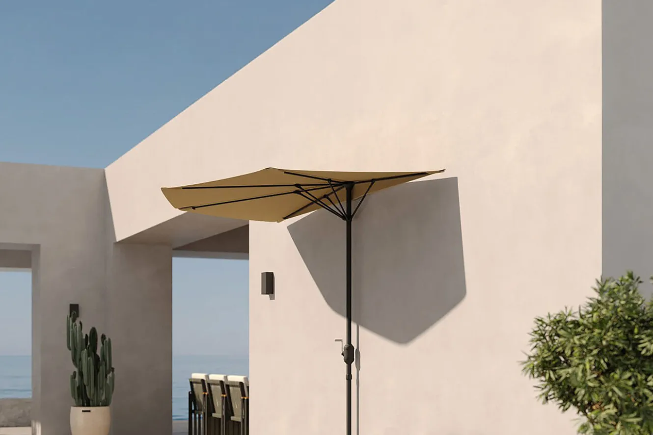 OUTFLEXX Cambridge Halbschirm, khaki/dunkelgrau, Aluminium/Stahl/Polyester, Ø 270 cm, mit Kurbel, UV50+, platzsparend