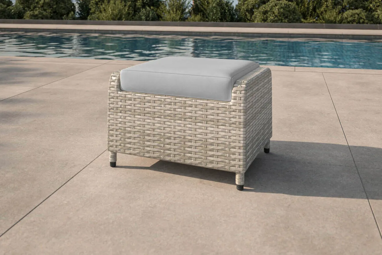 OUTFLEXX Country Collection Hocker, desert-beige, Alu/Polyrattan, 50 x 65 x 43 cm, witterungsbeständig, inkl. Auflage