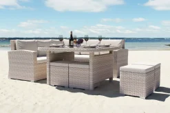 OUTFLEXX Country Collection Desert Garten-Essgruppe, desert-beige, Aluminium/Polyester, Tisch 123x123 cm, 8 Sitzplätze, wasserabweisend