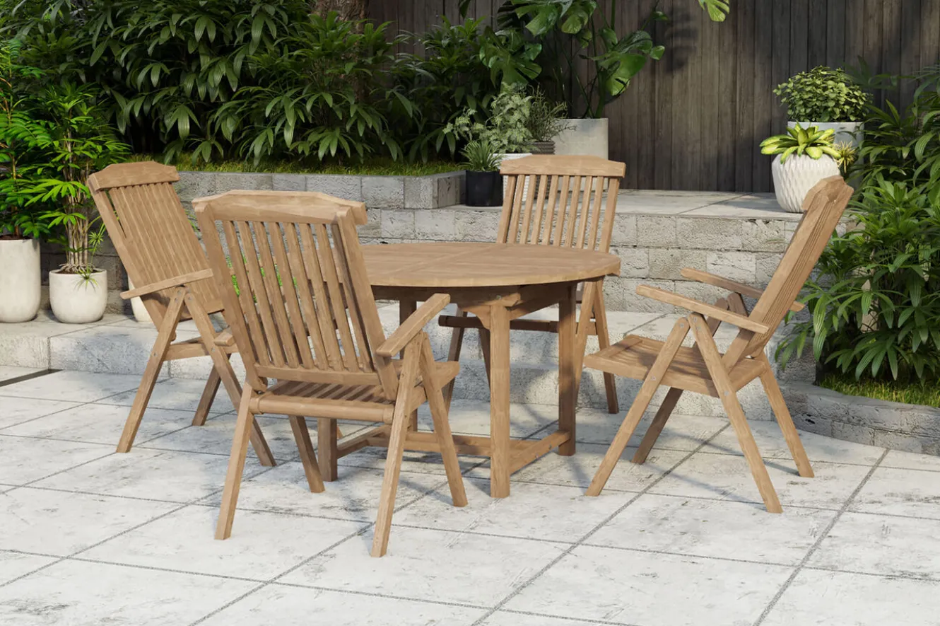 OUTFLEXX Dallas/Bounty Garten-Essgruppe, natur, Teak, 120/170x120 cm, 4x Klappstuhl