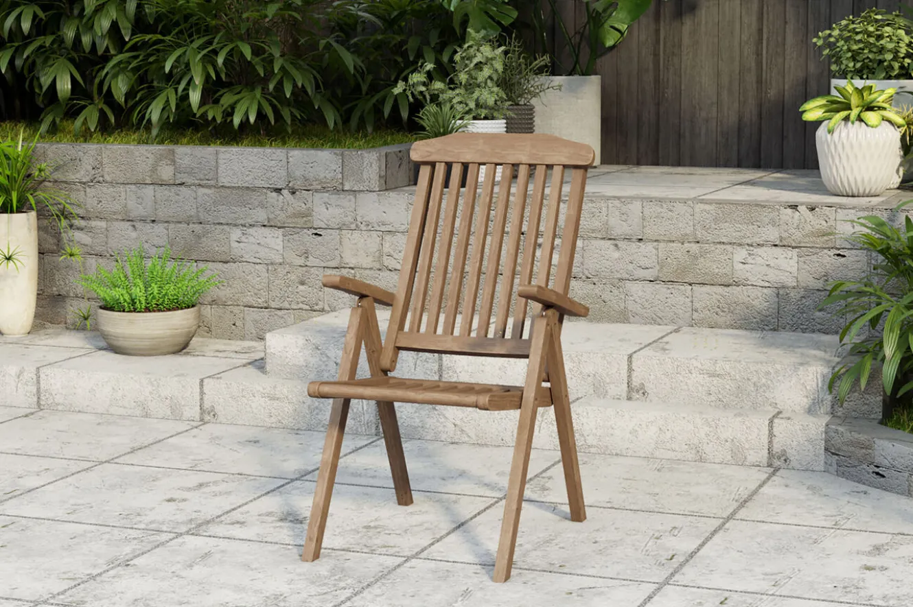 OUTFLEXX Dallas/Bounty Garten-Essgruppe, natur, Teak, 120/170x120 cm, 4x Klappstuhl