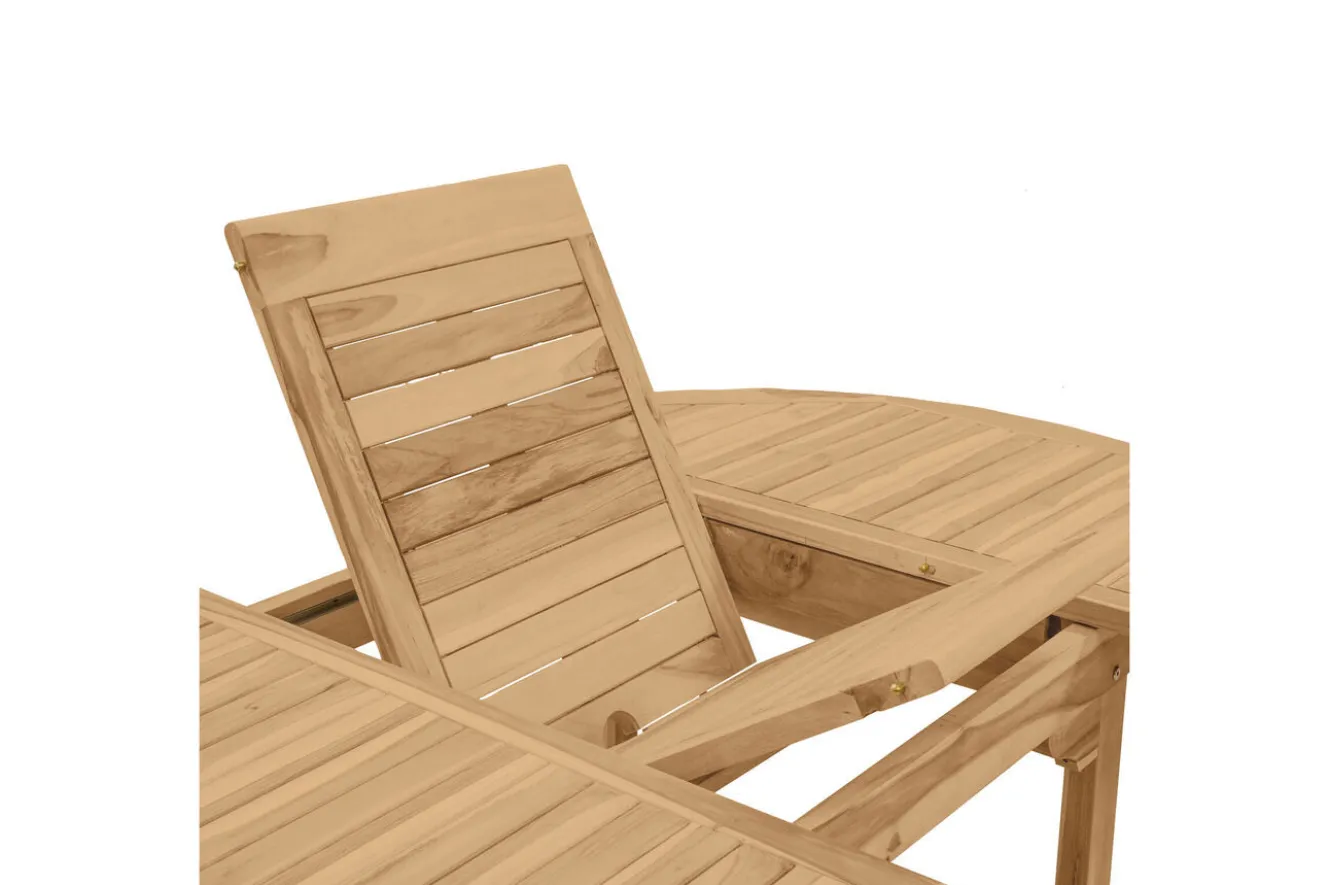 OUTFLEXX Dallas/Washington Garten-Essgruppe, natur, Teak, 120/170x120 cm, 6x Stapelsessel