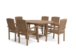 OUTFLEXX Dallas/Washington Garten-Essgruppe, natur, Teak, 120/170x120 cm, 6x Stapelsessel