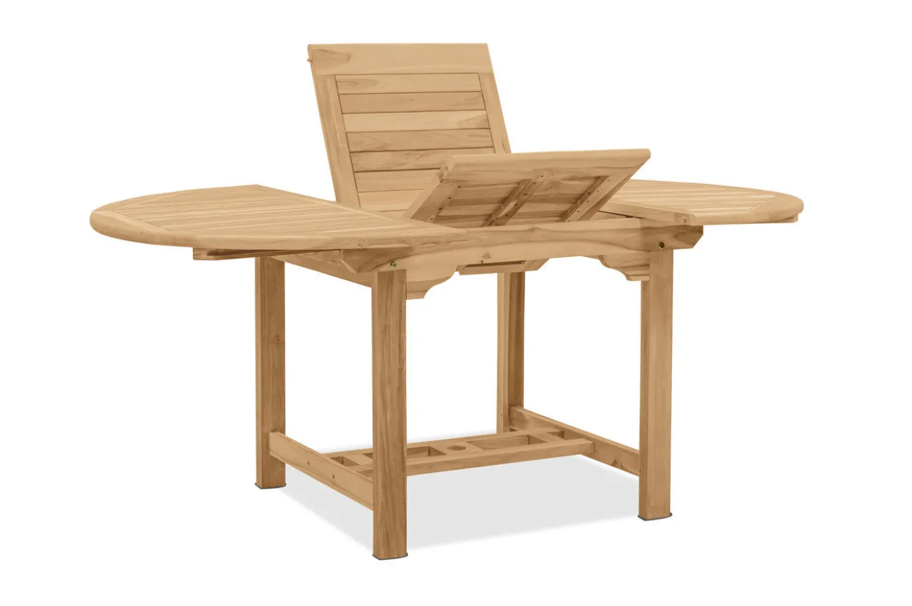 OUTFLEXX Dallas/Washington Garten-Essgruppe, natur, Teak, 120/170x120 cm, 6x Stapelsessel