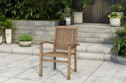 OUTFLEXX Dallas/Washington Garten-Essgruppe, natur, Teak, 120/170x120 cm, 6x Stapelsessel