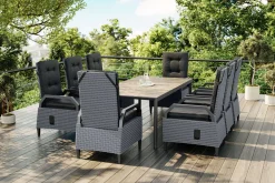 OUTFLEXX Darwin Garten-Essgruppe mit 8 Dining Sesseln, anthrazit/grau, Alu/Polyrattan, Tisch 200 x 100 cm, verstellbare Rückenlehne