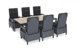 OUTFLEXX Darwin Garten-Essgruppe mit 6 Dining Sesseln, anthrazit/grau, Alu/Polyrattan, Tisch 200 x 100 cm, verstellbare Rückenlehne