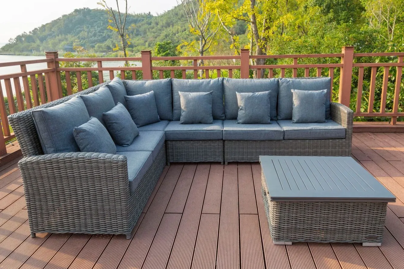 OUTFLEXX Dining-Lounge, grau, Polyrattan, 5-6 Personen, höhenverstellbarer Loungetisch, inkl. Polster