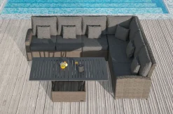 OUTFLEXX Dining-Lounge, grau, Polyrattan, 5-6 Personen, höhenverstellbarer Loungetisch, inkl. Polster